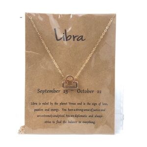 Gold Libra Horoscope Astrology Sign Adjustable Necklace + Charm Jewelry Set